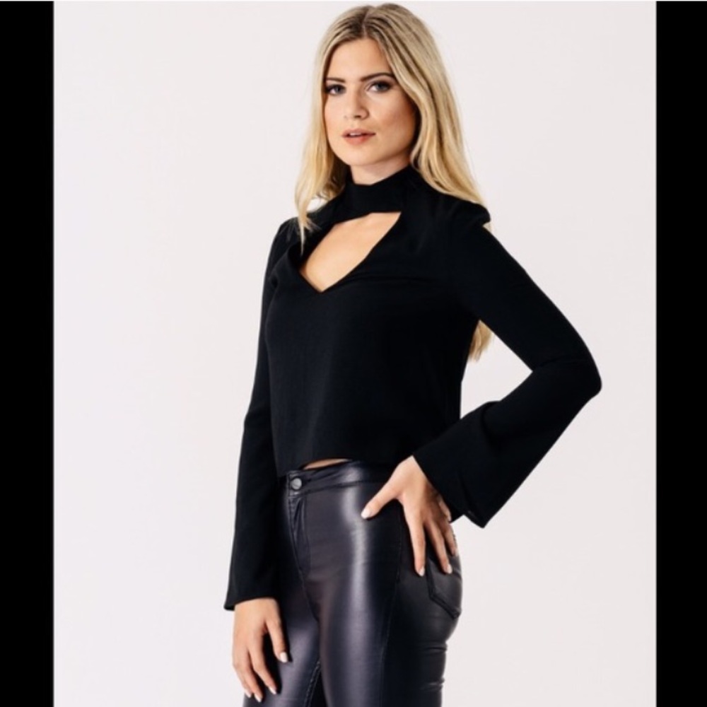 Black choker long sleeve dressy top